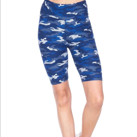 blue camo biker shorts